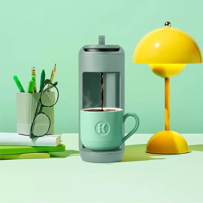 KeurigK Mini Mate Single Serve KCup Pod Coffee Maker – Compact Coffee Machine for Small Spaces Quick Brew Travel-Friendly Removable Drip Tray Energy Efficient (Glamping Green)