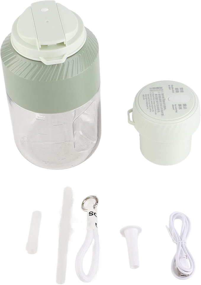 Portable Blender 1L Dual Lid Rechargeable Cordless Blender with Hanging Strap 18000 RPM 10 - Blade Juicer Cup for Outdoor Travel Gym Party Use (Green)