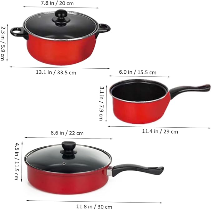 GLEAVI 3pcs Cookware Set Utensil Stainless Cooking Nonstick Milk Pan with Lid Kitchen Pots and Pan Induction Fry Frying Frying Pot Soup Non Stick Non Stick s Red