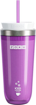 ZOKU Instant Iced Coffee Maker Reusable Beverage Chiller Cools Hot Beverages in Minutes Without Dilution Portable 11-ounce Tumbler With Spill-resistant Lid and Straw Purple