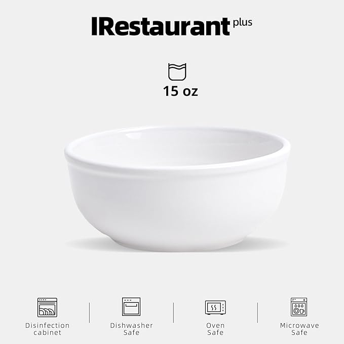 Stoneware Wide Rim Commercial Grade Dinnerware Bright White Nappy Bowl 15oz Case of 24