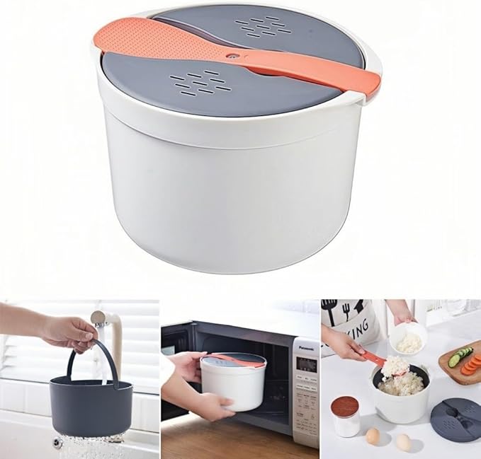 Microwave Rice Cooker Steamer Pot with Strainer 18x18x13cm PP Portable Pasta and Vegetable Steamer for Quick Meals Dishwasher Safe Green