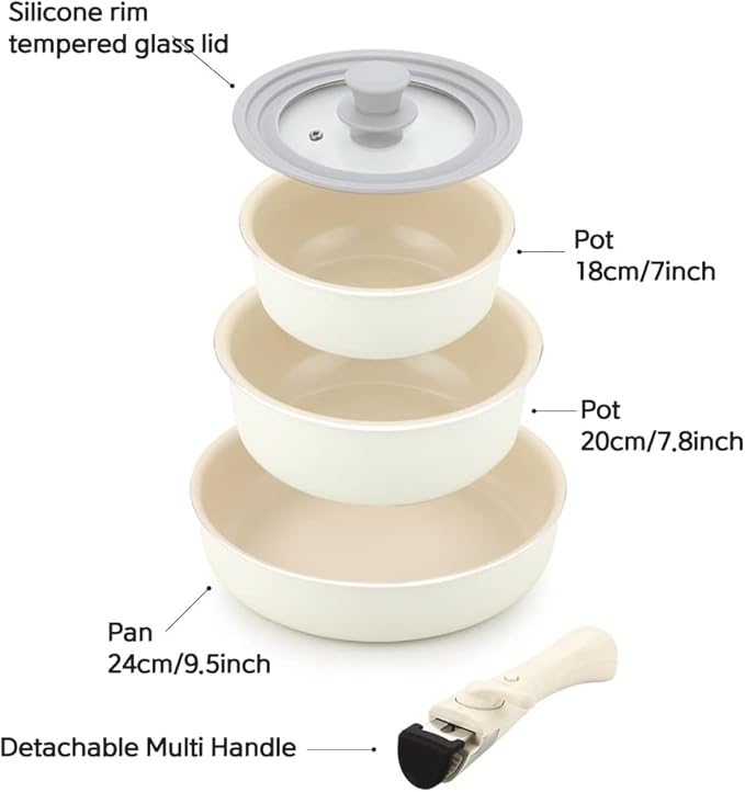 dore IH hands free organic Pot Cookware Set of 5P Ivory