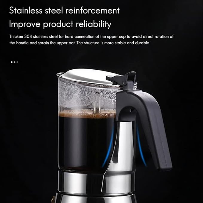 Coffee Press Espresso Maker Glass Stainless Steel Moka Pot Espresso Shot Maker for Strong Coffee Maker Pots(360ml)