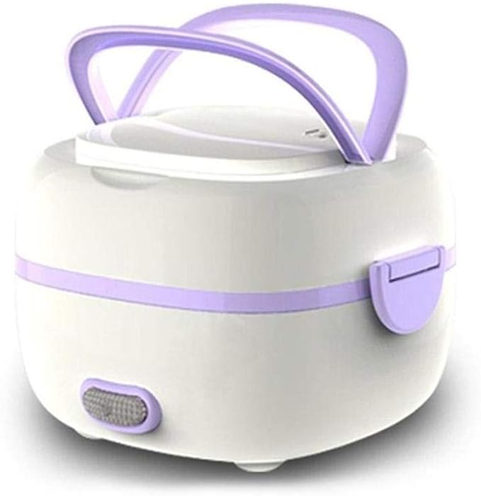 Multifunctional Electric Lunch Box Mini Rice Cooker Portable Food Heater Steamer with Stainless Steel Bowls Egg Steaming Rack Spoon Measuring Cup for Use in Office Outdoor School