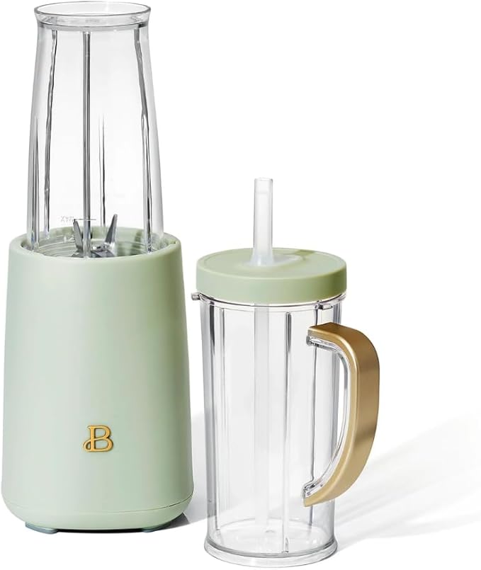 Personal Blender 12-Piece Set 240W Motor Emulsifying Stainless Steel Blade System 16oz Travel Cup with Straw BPA-Free Dishwasher Safe Jars (Sage Green)