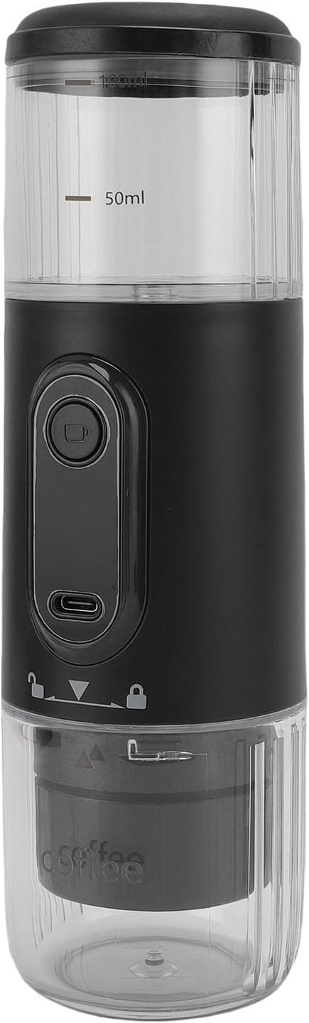 Handheld Capsule Coffee Maker for Car Camping – Efficient Extraction for Work Use – Portable Coffee Machine Compatible Ground (Black)