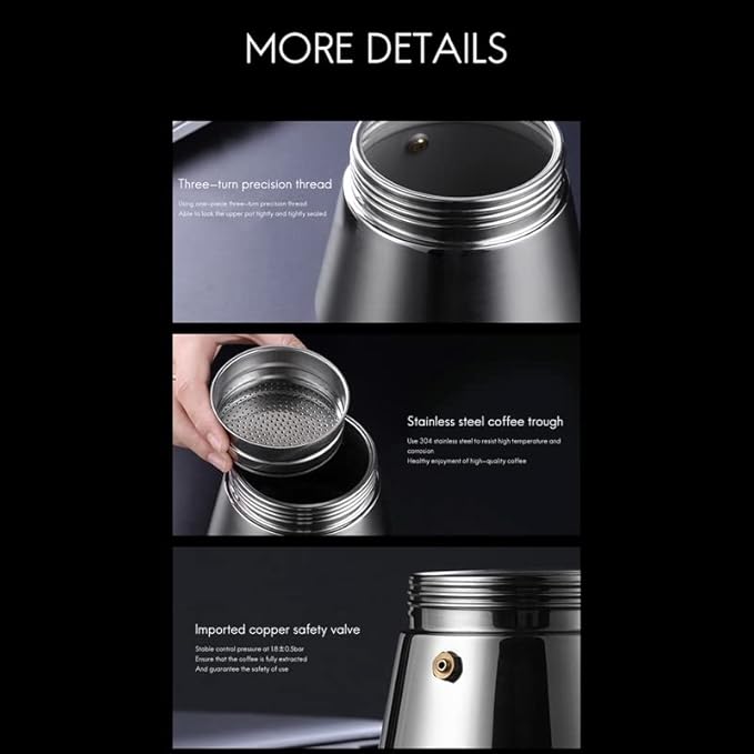 Coffee Press Espresso Maker Glass Stainless Steel Moka Pot Espresso Shot Maker for Strong Coffee Maker Pots(160ml)