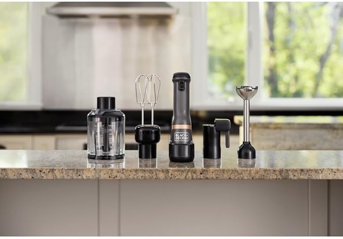 BLACK+DECKER Kitchen Wand Cordless Immersion Blender 4 in 1 Multi Tool Set Hand Blender with Charging Dock Grey (BCKM1014K01)