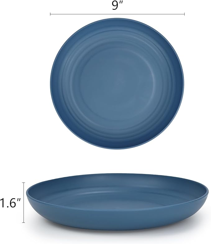 Homienly 14-Piece Premium Wheat Straw Dinnerware SetsLightweight and Unbreakable Plates and Bowls Sets - Plates Bowls for KitchenDishwasher and Microwave Safe Dishes Set - Blue