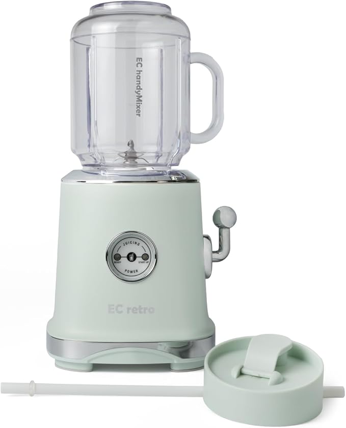 ECretro Retro Smoothie Blenders Countertop Juicer Maker with 20oz BPA Free Travel Cup and Lid 300W 2-Speed for Shakes and Ice Crush (Green new batch)