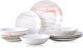 Bestone 12 Pieces Round Kitchen Dinnerware SetsPlates and Bowls setsDishes Plates Bowls Dish SetPlates and BowlsService for 4 Orange and White Marble