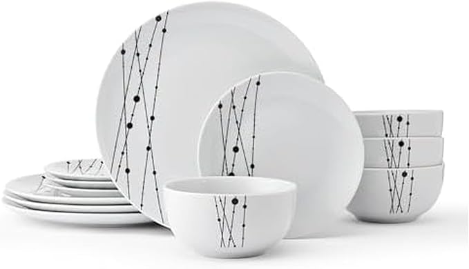 Studio Nova Linear Symphony 12 Piece Dinnerware Plate Bowl Set Service for 4