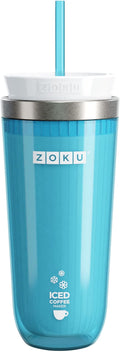 Zoku Instant Iced Coffee Maker Reusable Beverage Chiller Cools Hot Beverages in Minutes Without Dilution Portable 11-ounce Tumbler With Spill-resistant Lid and Straw Teal