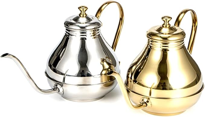 Coffee Press Fine Mouth Gooseneck Coffee Pot Long Spout Pour Over Drip Coffee Kettle Bronze 304 Stainless Steel DIY Coffe Maker Teapot Pots(Silver)