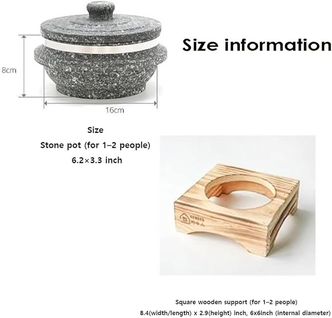 Korea Style Non-stic Traditional Stone Rice Cooker with wood stand Cauldron Multi Cooker-Bibimbab Nurungji for 1–2 people 6.2×3.3 inch