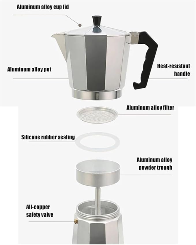 Octagonal Aluminum Metal Mocha – Espresso Single-Valve Extraction Coffee MakerCompatible for Outdoor Household &amp Office Use