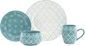 Round Trellis Ceramic Service for Four Dinnerware Set Turquoise - 16 Piece