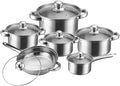 Stainless Heavy Steel Pots and Pans Set 12PCS Ktichen Stainless Steel Nonstick Cookware Set with Glass Lids Full Clad Cooking Set with Stay-Cool Handles Dishwasher Safe Compatible with All Stovetops A