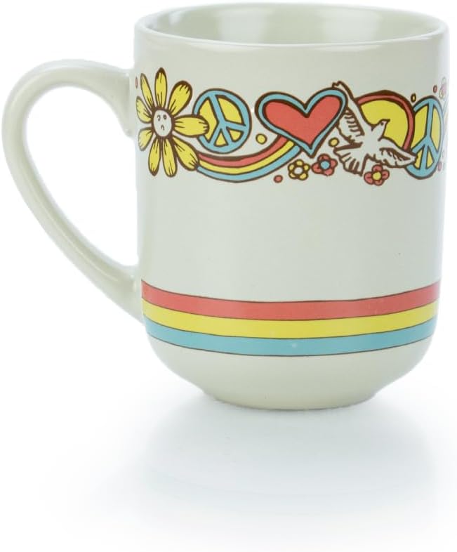 Everything Kitchens Modern Flat 16-Piece Dinnerware Set | Peace &amp Love (15oz Mugs (Set of 4))