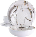 12 Piece Fine Sculpture Lightweight Melamine Dinnerware Set White