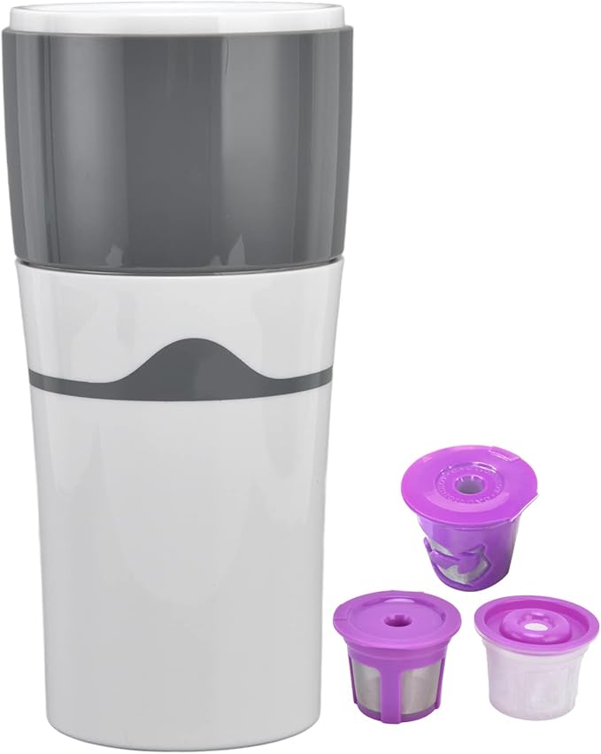 TOPINCN Drip Coffee Maker 450ml Portable Coffee Maker Compact Design Compatible with All Kinds of Capsules (Grey White)