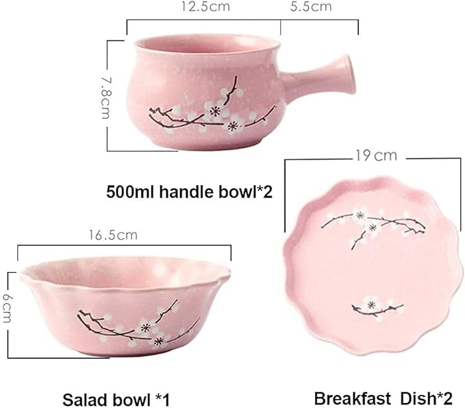 Dinnerware Sets Dish SetCeramic Plate Set5-Piece Porcelain Japanese Tableware Set with Handle Bowl PlateService for 1Great for Friends and Home