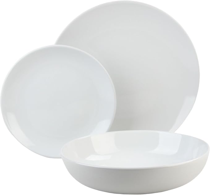 10 Strawberry Street 12 Piece Coupe Stoneware Dinnerware Set with Dinner Bowl Service for 4 White