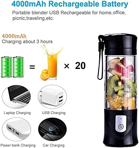 Portable BlenderToycol Mini Personal Size Blenders for Smoothies and ShakesUSB Travel Juicer Cup Fruit Juice Mixer with 6 Updated Bladesusb Blender 13.5Oz Bottle (Black)