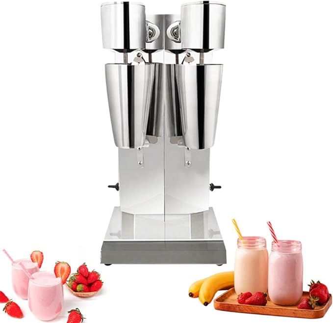 180W Commercial Milkshake Maker Machine Double head Milkshake Mixer Stainless Steel Drink Mixer with 2 Speed Adjustable and 1000ML Cup for Mixing Cocktail/Banana/Strawberry/Coffee/Milkshakes