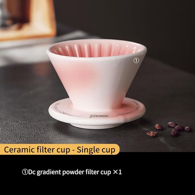 Bincoo Ceramic Coffee Dripper Vertical LinesPour Over Coffee Maker Size 01Manual Pour Over Brew MakerSingle Cups Slow Brewing Accessories (Pink)