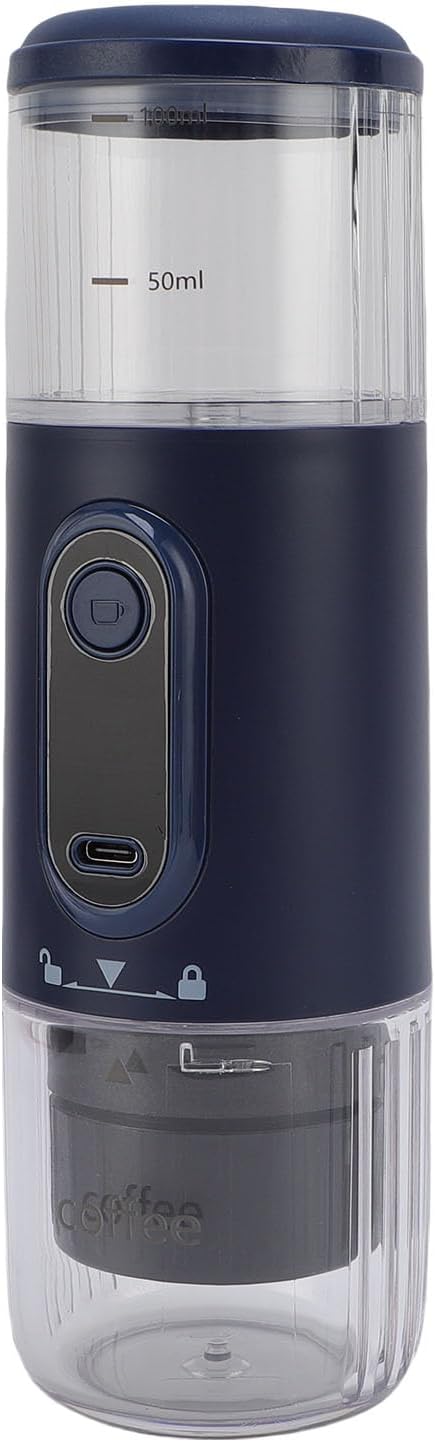 Yunseity Portable Coffee Maker Rechargeable Espresso Machine with 2500mAh Battery 100ml Water for Outdoor Travel Camping Hiking Fishing (Navy Blue)