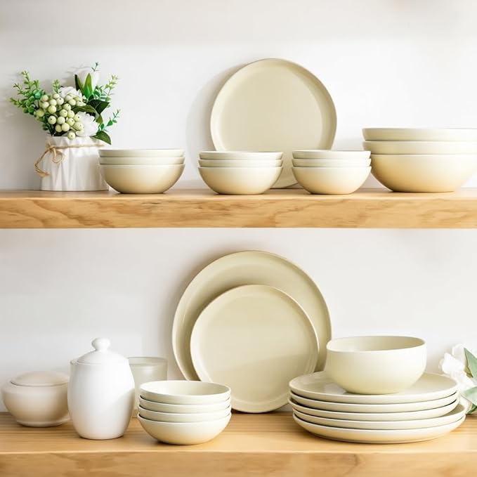 AmorArc Ceramic Dinnerware SetsHandmade Reactive Glaze Stoneware Plates and Bowls SetsHighly Scratch Resistant | Dishwasher &amp Microwave Safe Dishes SetService for 6 (18pc)