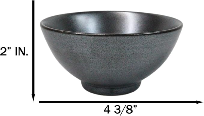 Ebros Gift Iron Black Clay Underglaze Technique Tetsu Kesho Porcelain Dinnerware Kitchen Set Asian Japanese Restaurant Supply (Pack Of 6 Small Rice Soup Appetizer Bowls 10oz)