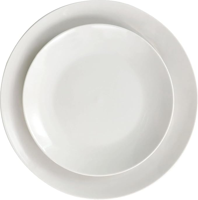 16 Piece Porcelain Double Bowl Dinnerware Set for 4 White Plates and Serving Bowls Dishwasher and Microwave Safe Tableware Set