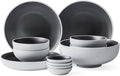 Dinner Set for 4 People 12PCS Stoneware Dinnerware Set Ceramic Plate Bowl Set Dishwasher Microwave &amp Oven Safe Tableware Set for Banquet Wedding Gifts