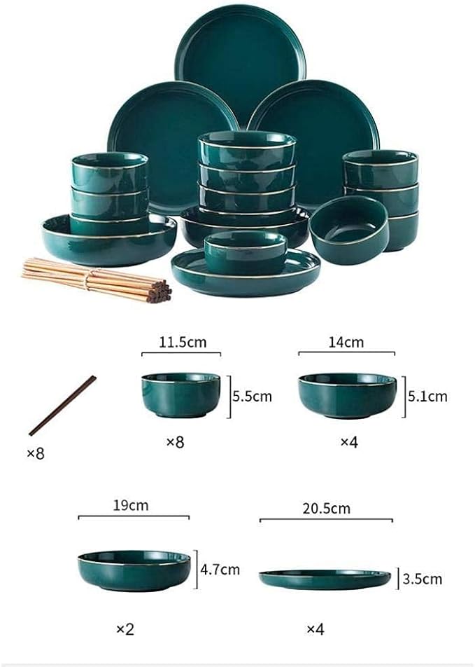 Dinner PlatesPottery Tableware26 Pieces Dark Green Phnom Penh Ceramic Dinner Set for 3-6 People