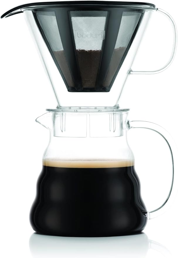 Bodum Melior Pour Over Borosilicate Glass Coffee Dripper with Carafe Lid and Stainless Steel Filter 20 Ounce Clear