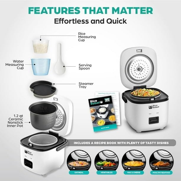 Cooker 4.5 Cups Cooked Electric Mini Rice Maker Pot Small 1.2 Qt Steamer Cooker Automatic Shut-Off Feature Prevents Undercooking Overcooking And Burning