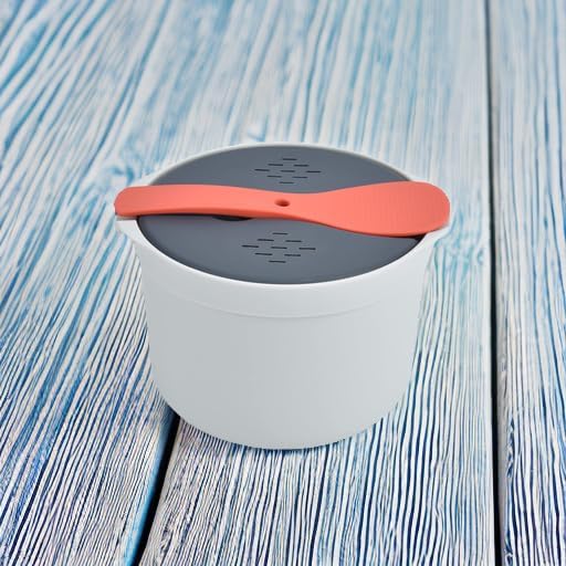 Microwave Rice Cooker 2L Food Grade PP Material Rice Spoon Lid Strainer Steaming Pot Rice Cooker Set (Orange)