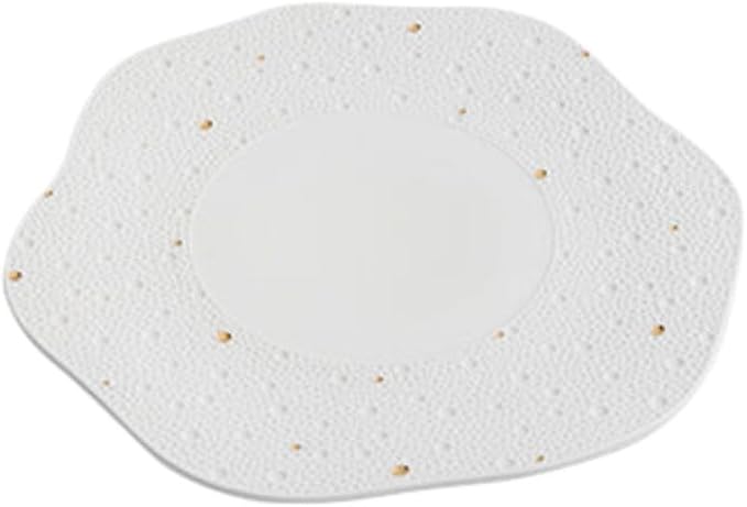 Thcbme 点金平盘陶瓷异形不规则盘子冷菜盘创意特色意境菜摆盘/Ceramic Dinnerware SetsPlates and Bowls/12.4英寸_珠点白六角平盘