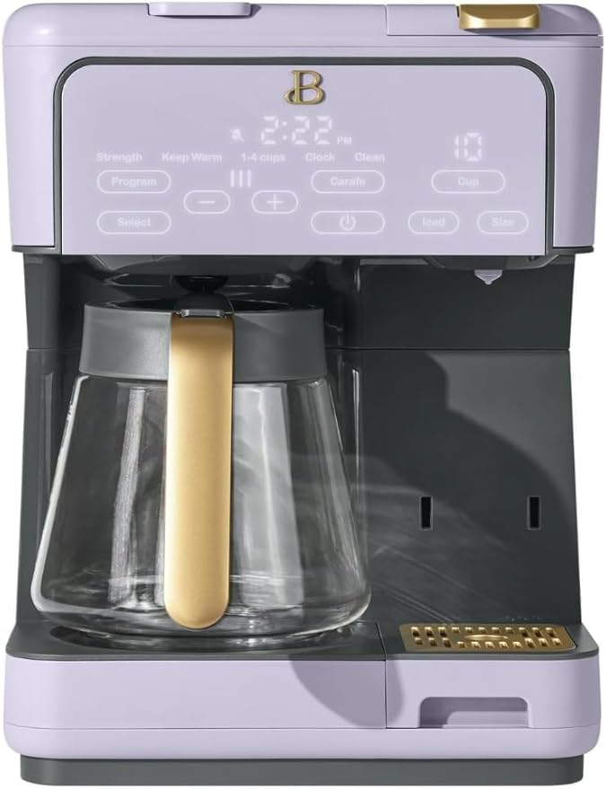 Beautiful Multi-Brew Commercial-Grade 12-Cup &amp Single-Serve Coffee Maker with Over Ice Option for Business and Personal Use by Drew Barrymore (Lavender)