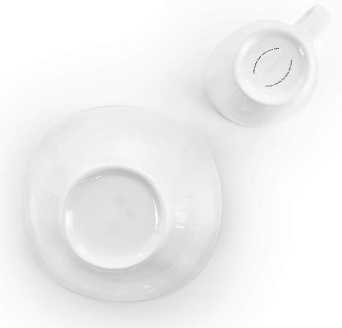 16 Piece Porcelain Dinnerware Set in White Soft Square Modern Plates and Bowls Dishwasher and Microwave Safe Tableware Set for 4