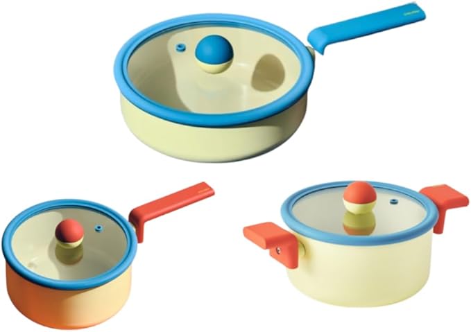 Danish Kitchen Nonstick 6-Pieces Forged Cookware Set with Lid Healthy Cooking Ceramic Coating Pot Saucepan Multi Pan Induction Compatible Kitchenware Made in Korea