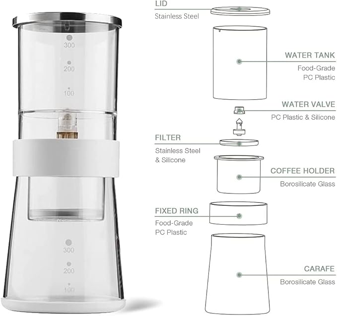 Ice Drip Coffee Maker 14oz Cold Brew Coffee Smooth Dripper Slow Cold Drip Iced Coffee Concentrate Brewer with Adjustable Water Flow Stainless Steel Filter