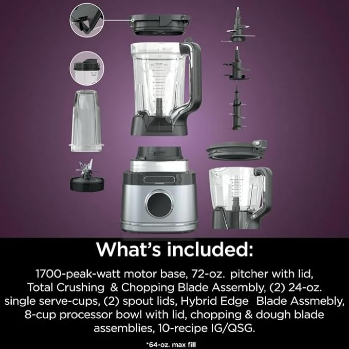 Niin-jaa Detectt Kitchen System 72 Oz Blender 3 Speeds Blend Crush Chop Smoothies BlendSense Technology 1700 W Crushing Blades Color Silver (model TB 400)