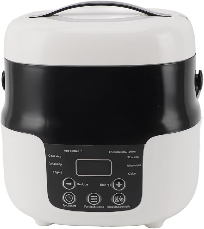 Mini Rice Cooker Electric 2L Nonstick Pot 7 Stage Heat Control 12V 24V for Car Use - Slow Cooking Technology Safe Operation Ideal for Travel and Camping