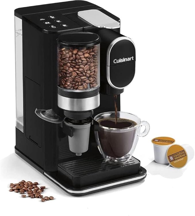 Cuisinart Single-Serve Coffee Maker + Coffee Grinder with 8 oz. 10 oz. and 12 oz. Serving Size Compatible with Single-Cup Pods 48-Ounce Removable Reservoir Stainless Steel DGB-2
