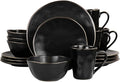 Modern Stoneware Dinnerware Set with Gold Rim Matte Black - 16 Piece