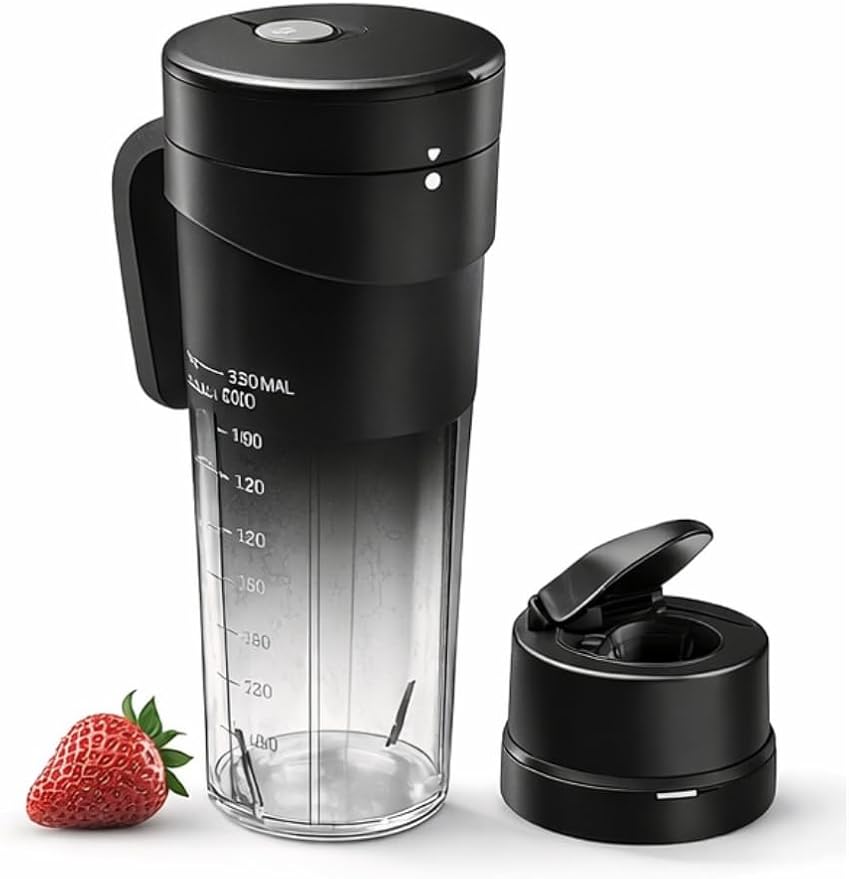 Cordless Portable Blender – USB Rechargeable Leakproof Lid Personal Smoothie Maker for Travel &amp Gym – Mini Electric Juicer for Fruits &amp Ice (Black and White)